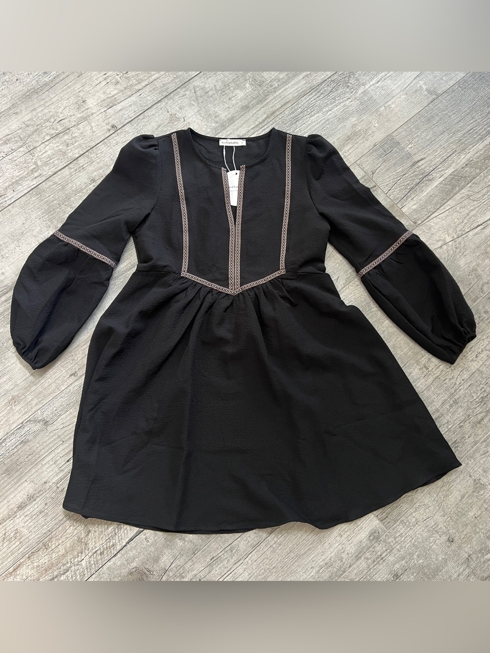 Rustydusty Women’s Boho Chic Western Black Embroidered Babydoll Mini Dress